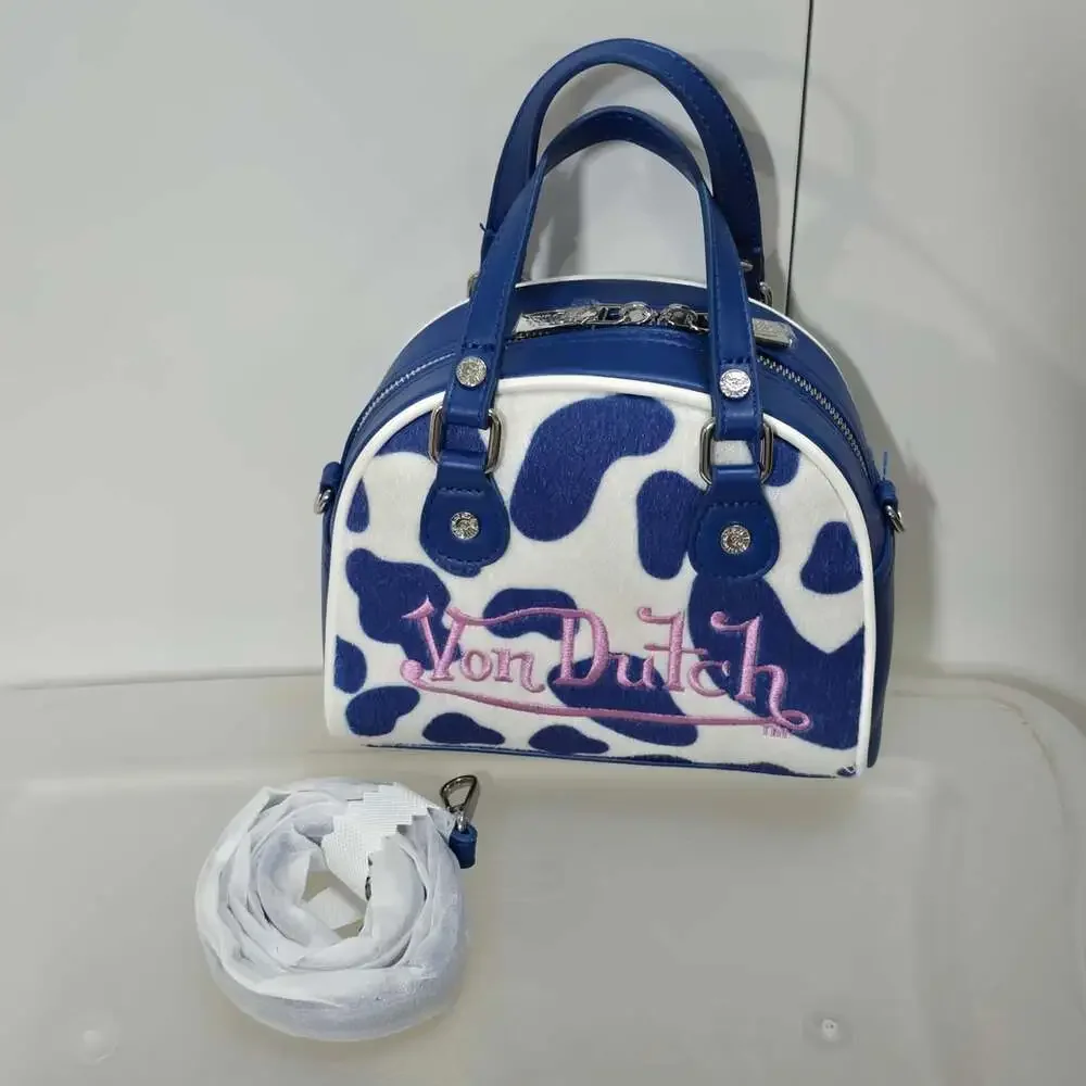 Von Dutch Blue Cow Print Bowling Bag